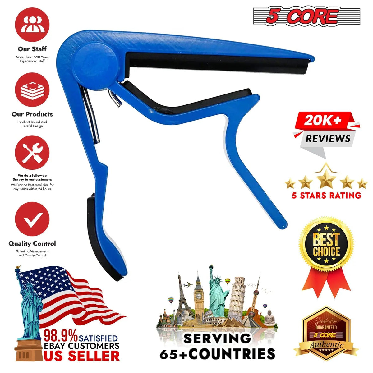 5Core Capo Acoustic Electric Guitar 6 String Kapo Clip For Banjo Mandolin Ukulele - HONORABLE VETERANS SOLUTIONS