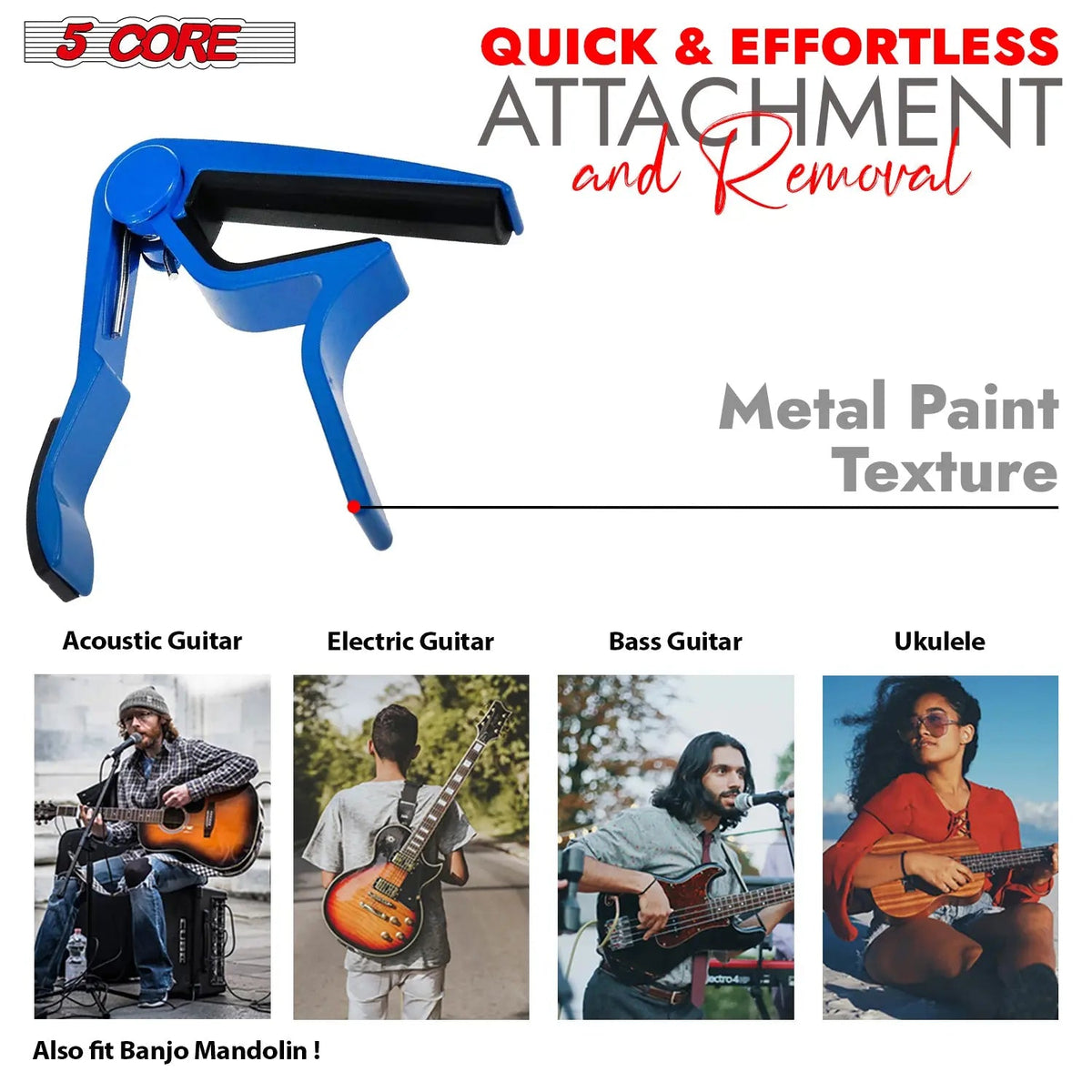 5Core Capo Acoustic Electric Guitar 6 String Kapo Clip For Banjo Mandolin Ukulele - HONORABLE VETERANS SOLUTIONS