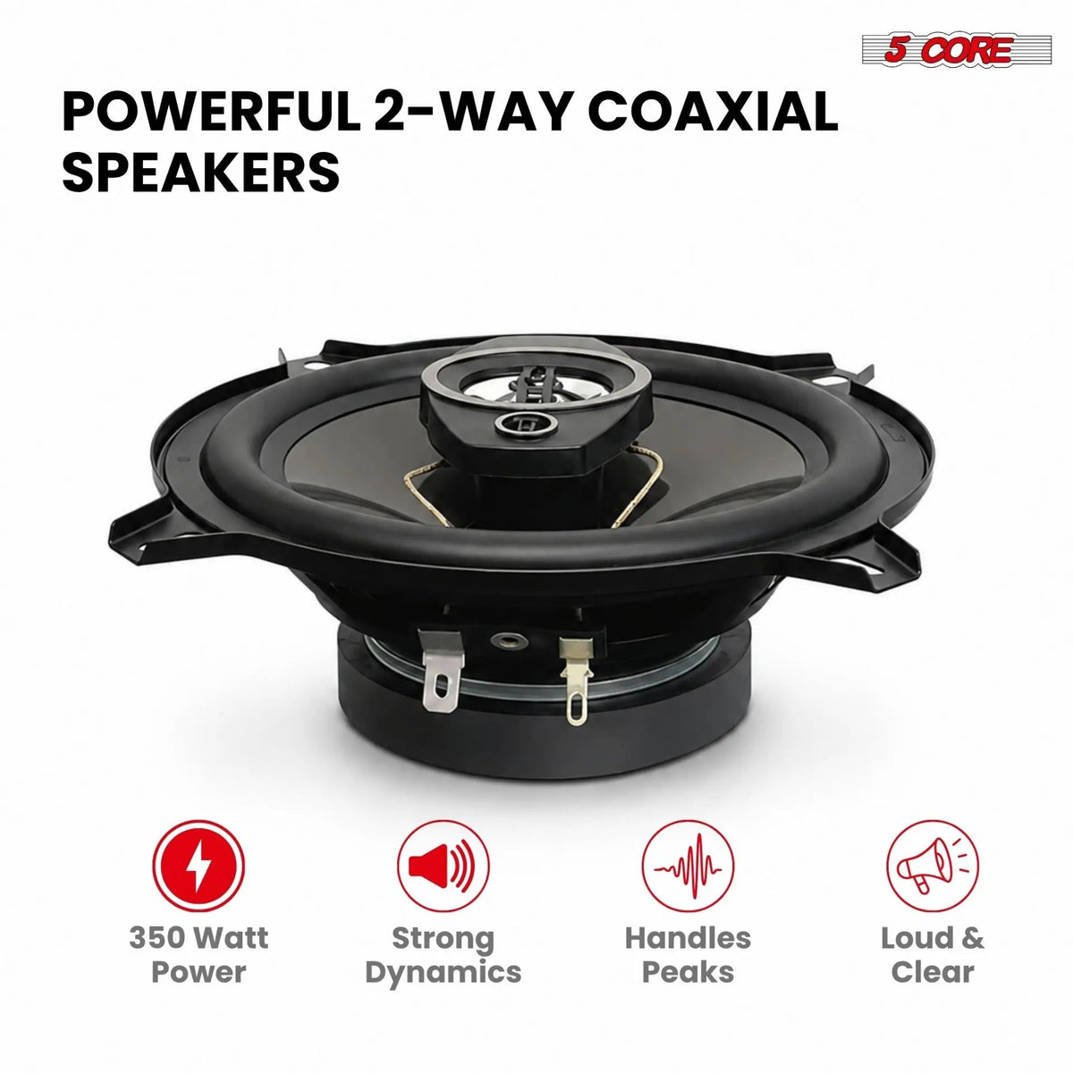 5Core Coaxial Car Door Speakers 5.25” 2Pair 350W 4Ohm 2 Way Component Subwoofer Audio w Super Tweeter - HONORABLE VETERANS SOLUTIONS