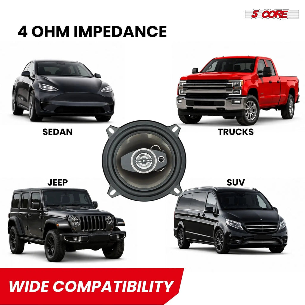 5Core Coaxial Car Door Speakers 5.25” 2Pair 350W 4Ohm 2 Way Component Subwoofer Audio w Super Tweeter - HONORABLE VETERANS SOLUTIONS