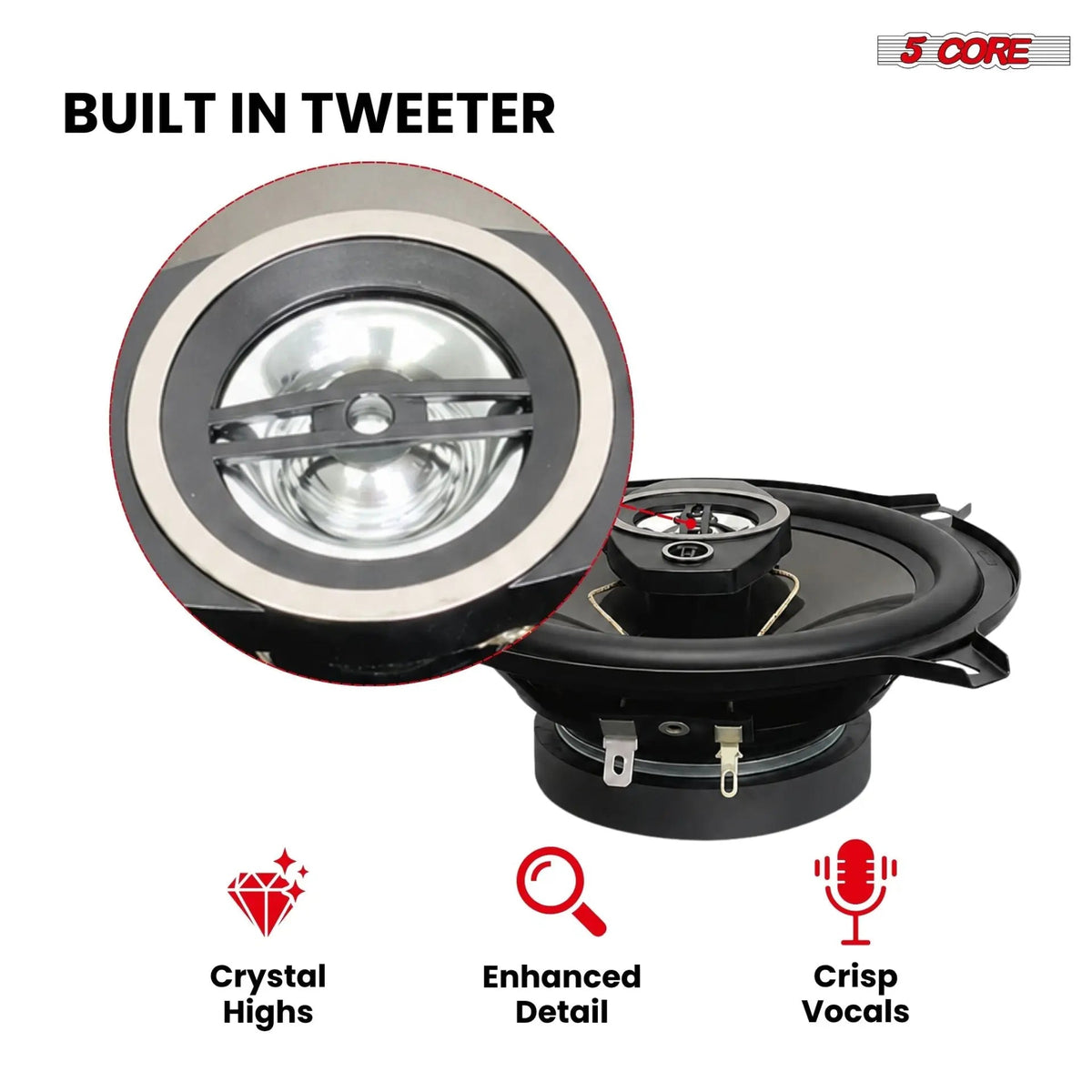 5Core Coaxial Car Door Speakers 5.25” 2Pair 350W 4Ohm 2 Way Component Subwoofer Audio w Super Tweeter - HONORABLE VETERANS SOLUTIONS