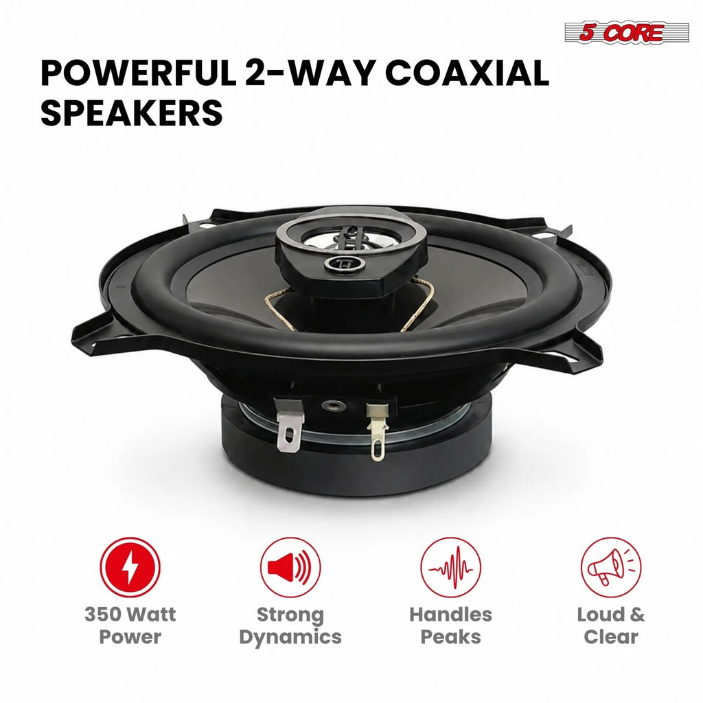 5Core Coaxial Car Door Speakers 5.25” 2Pair 350W 4Ohm 2 Way Component Subwoofer Audio w Super Tweeter - HONORABLE VETERANS SOLUTIONS