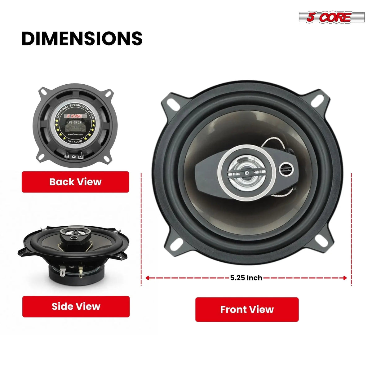 5Core Coaxial Car Door Speakers 5.25” Pair 350W 4Ohm 2 Way Component Subwoofer Audio w Super Tweeter - HONORABLE VETERANS SOLUTIONS