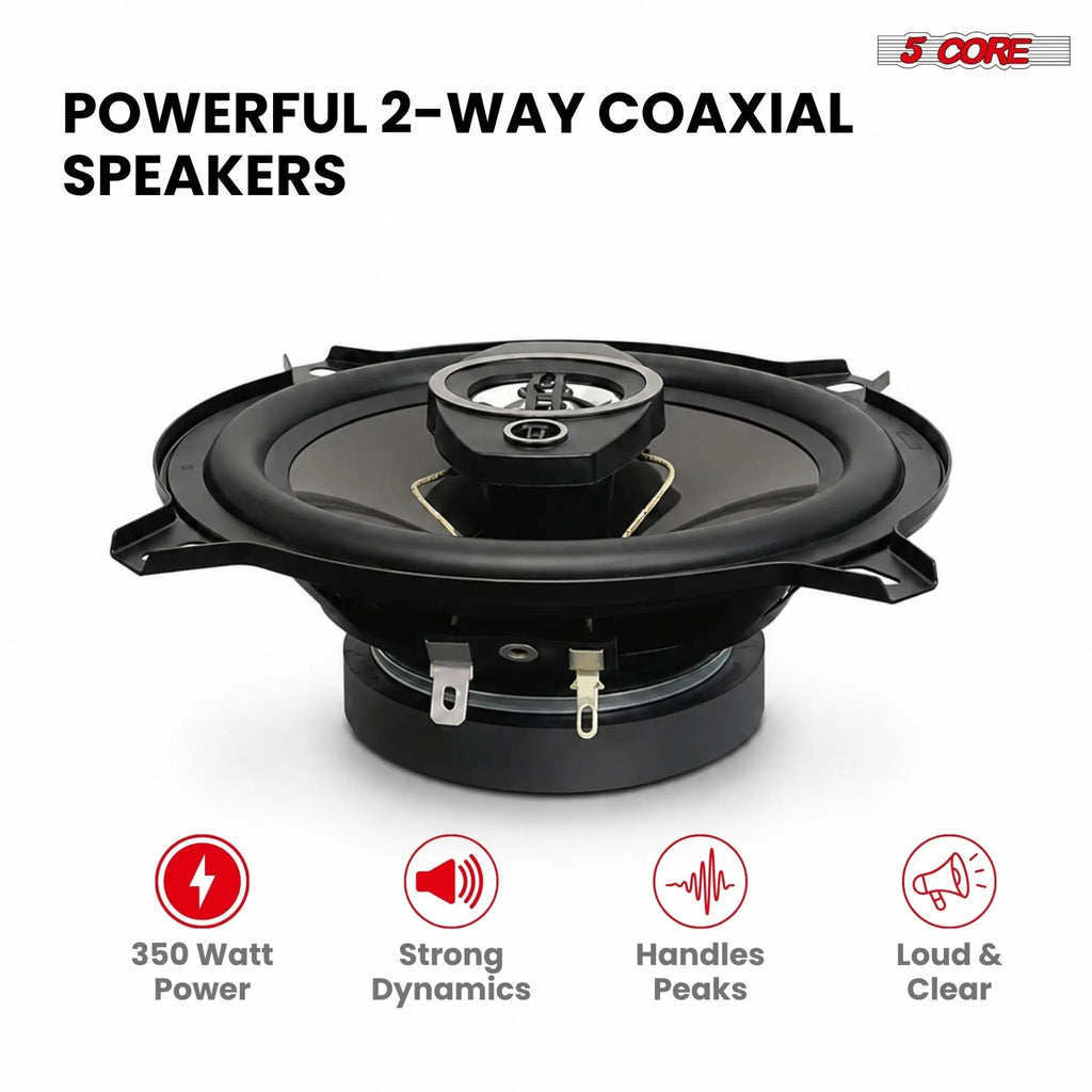5Core Coaxial Car Door Speakers 5.25” Pair 350W 4Ohm 2 Way Component Subwoofer Audio w Super Tweeter - HONORABLE VETERANS SOLUTIONS