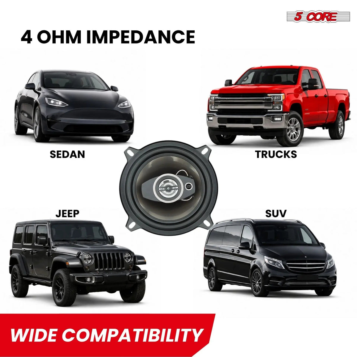5Core Coaxial Car Door Speakers 5.25” Pair 350W 4Ohm 2 Way Component Subwoofer Audio w Super Tweeter - HONORABLE VETERANS SOLUTIONS
