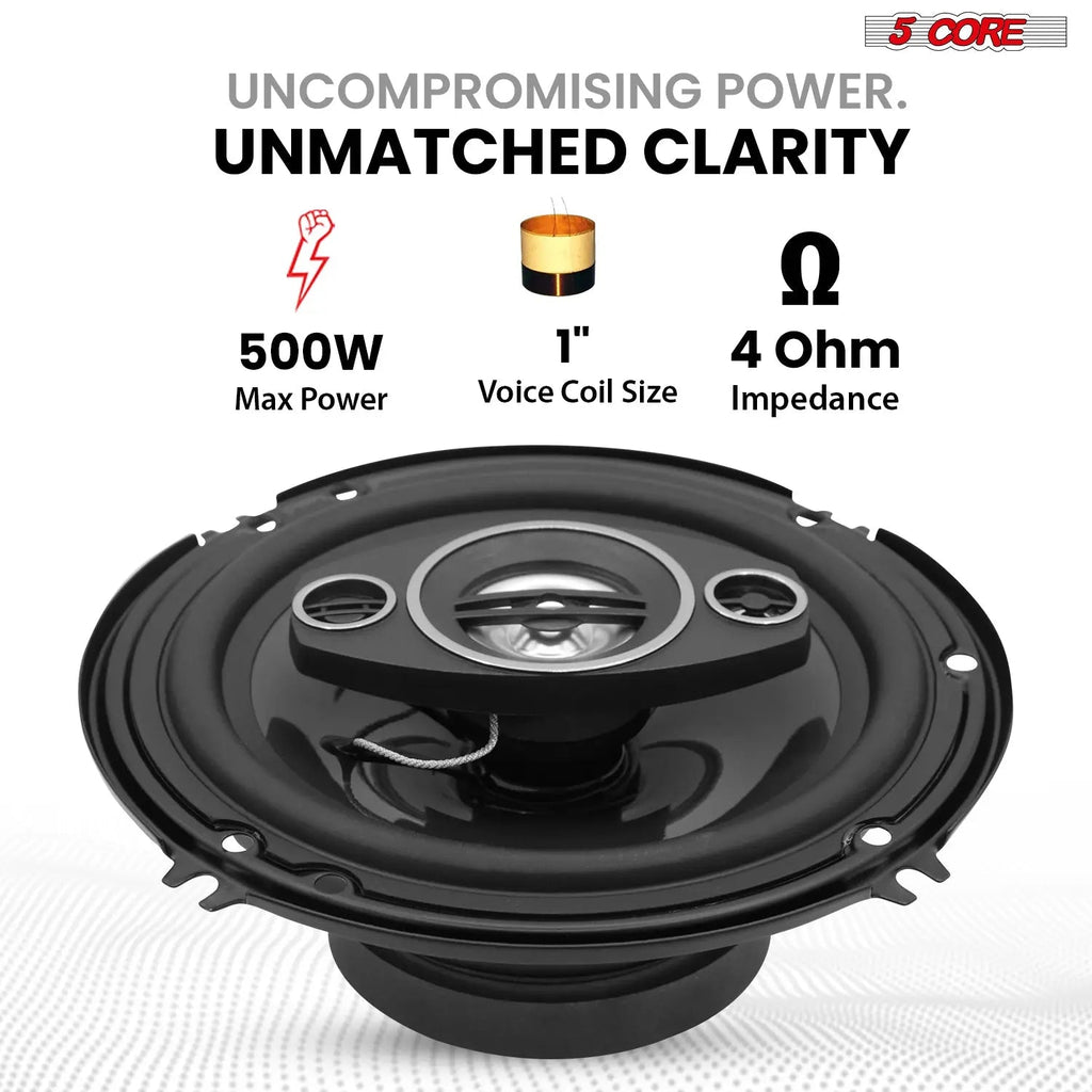 5Core Coaxial Car Door Speakers 6” 4Pcs 500W 4Ohm 2 Way Component Subwoofer Audio w Super Tweeter - HONORABLE VETERANS SOLUTIONS