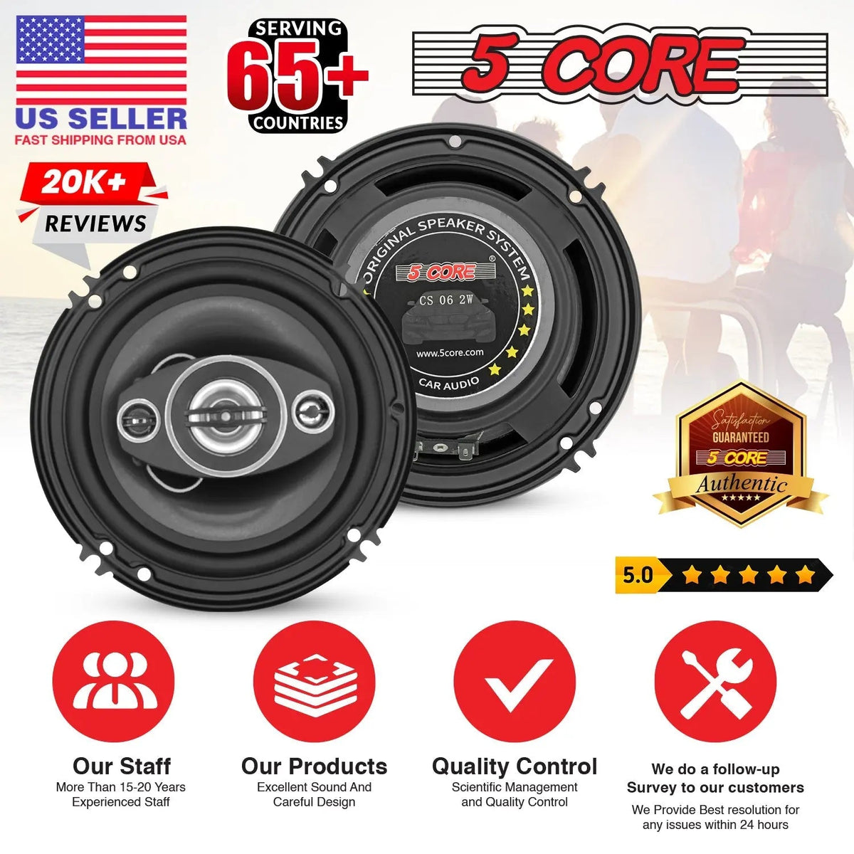 5Core Coaxial Car Door Speakers 6” Pair 500W 4Ohm 2 Way Component Subwoofer Audio w Super Tweeter - HONORABLE VETERANS SOLUTIONS