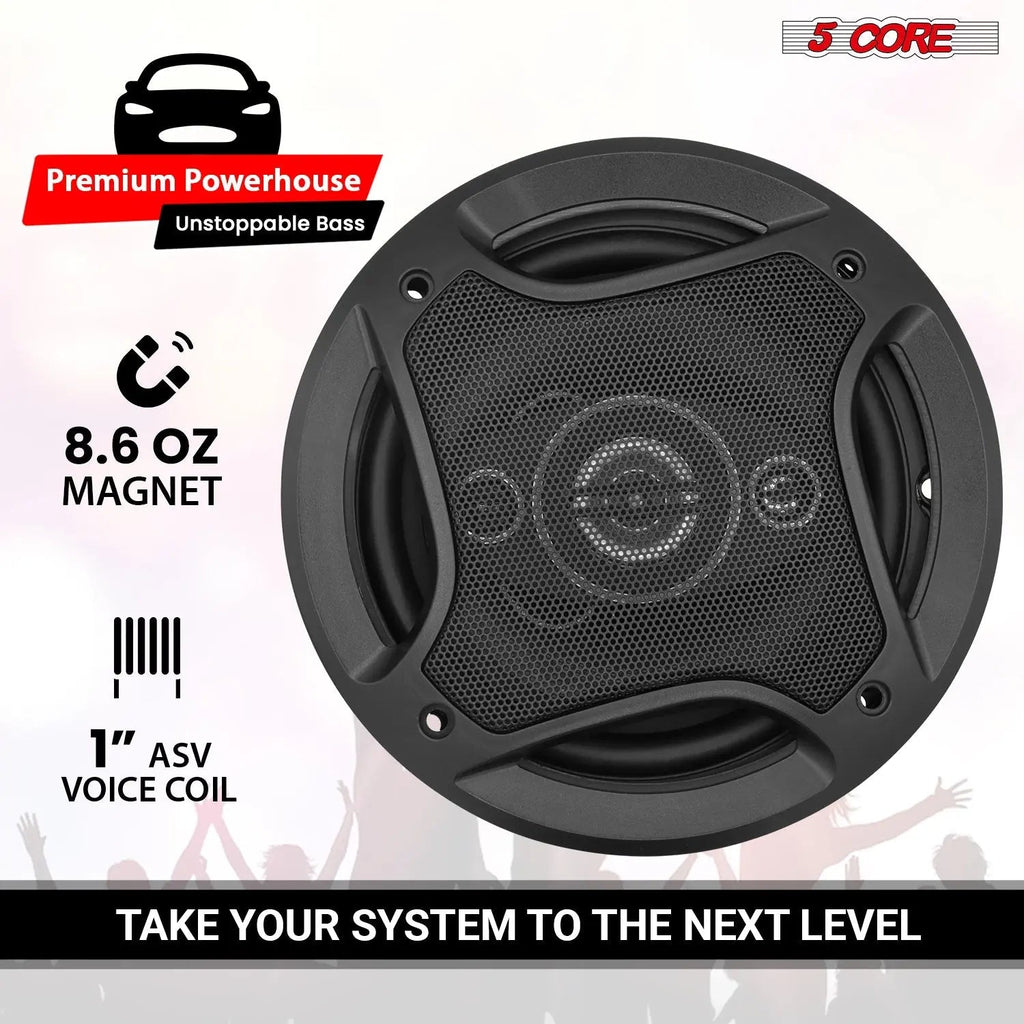 5Core Coaxial Car Door Speakers 6” Pair 500W 4Ohm 2 Way Component Subwoofer Audio w Super Tweeter - HONORABLE VETERANS SOLUTIONS
