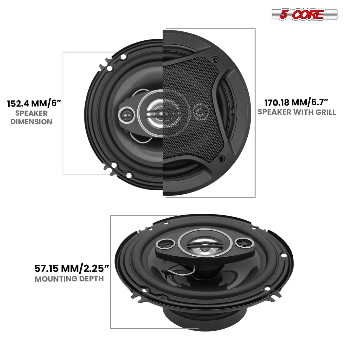 5Core Coaxial Car Door Speakers 6” Pair 500W 4Ohm 2 Way Component Subwoofer Audio w Super Tweeter - HONORABLE VETERANS SOLUTIONS
