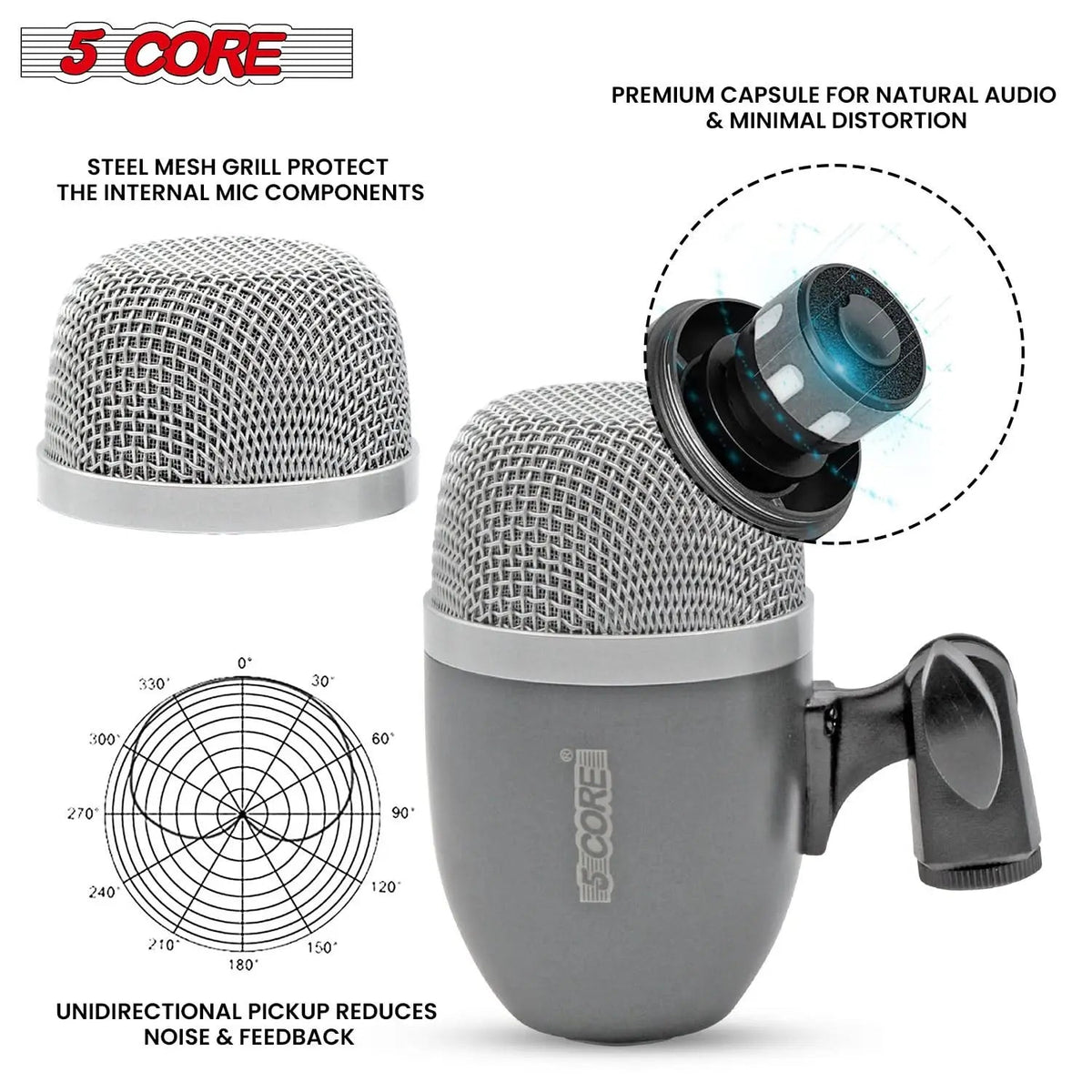 5Core Conga Mic Snare Tom Microphone Drum Kit Condenser XLR Instrument Mics GREY - HONORABLE VETERANS SOLUTIONS