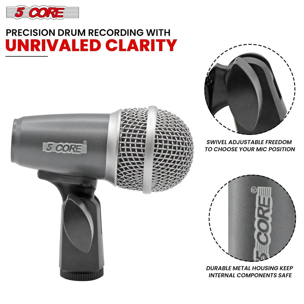 5Core Conga Mic Snare Tom Microphone Drum Kit Condenser XLR Instrument Mics GREY - HONORABLE VETERANS SOLUTIONS