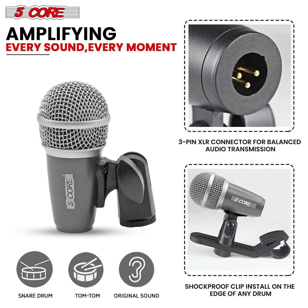 5Core Conga Mic Snare Tom Microphone Drum Kit Condenser XLR Instrument Mics GREY - HONORABLE VETERANS SOLUTIONS