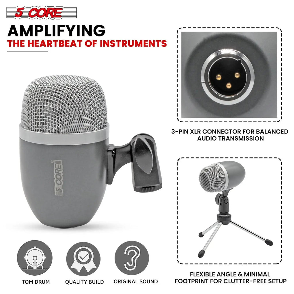 5Core Conga Mic Snare Tom Microphone Drum Kit Condenser XLR Instrument Mics GREY - HONORABLE VETERANS SOLUTIONS