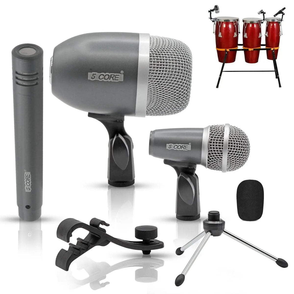 5Core Conga Mic Snare Tom Microphone Drum Kit Condenser XLR Instrument Mics GREY - HONORABLE VETERANS SOLUTIONS