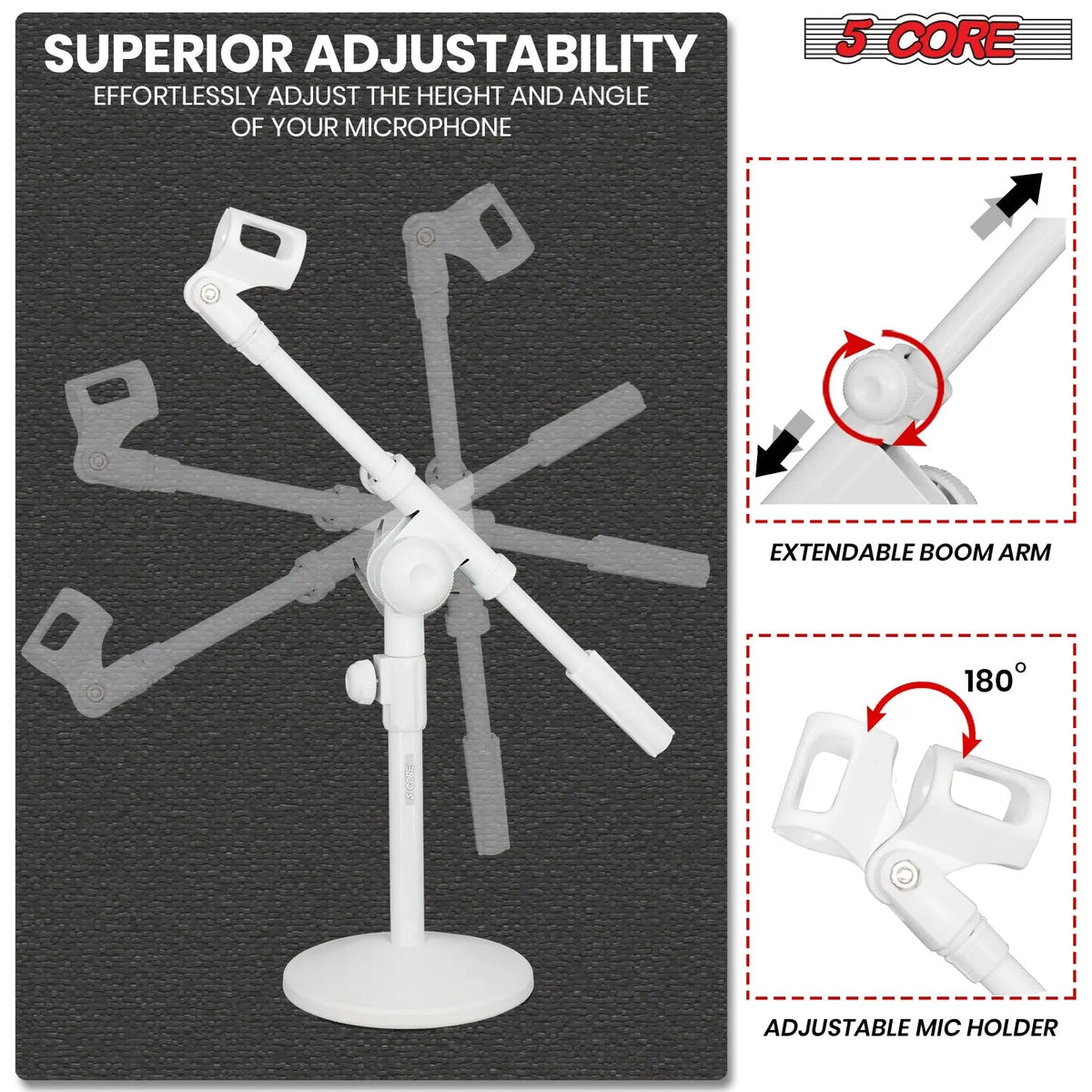 5Core Desktop Mic Stand Round Base Universal Desk Microphone Holder Table Top Stands - HONORABLE VETERANS SOLUTIONS