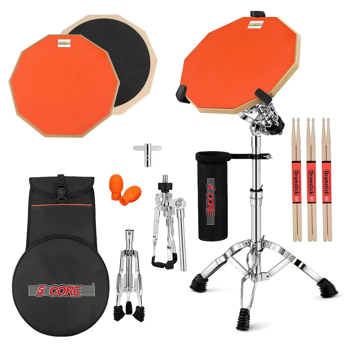 5Core Drum Practice Pad Set 12" Snare Drumming Stand Double Sided Silent Drummer Kit - HONORABLE VETERANS SOLUTIONS