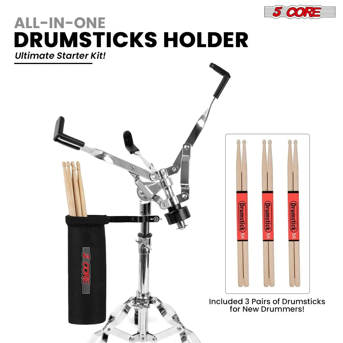 5Core Drum Practice Pad Set 12" Snare Drumming Stand Double Sided Silent Drummer Kit - HONORABLE VETERANS SOLUTIONS