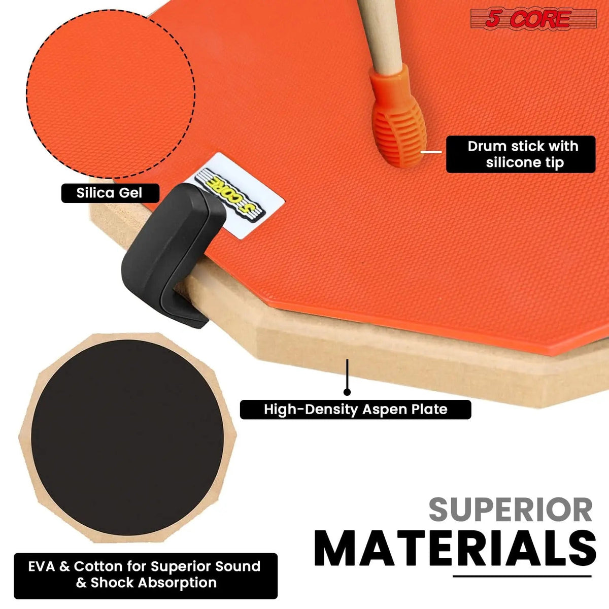 5Core Drum Practice Pad Set 12" Snare Drumming Stand Double Sided Silent Drummer Kit - HONORABLE VETERANS SOLUTIONS