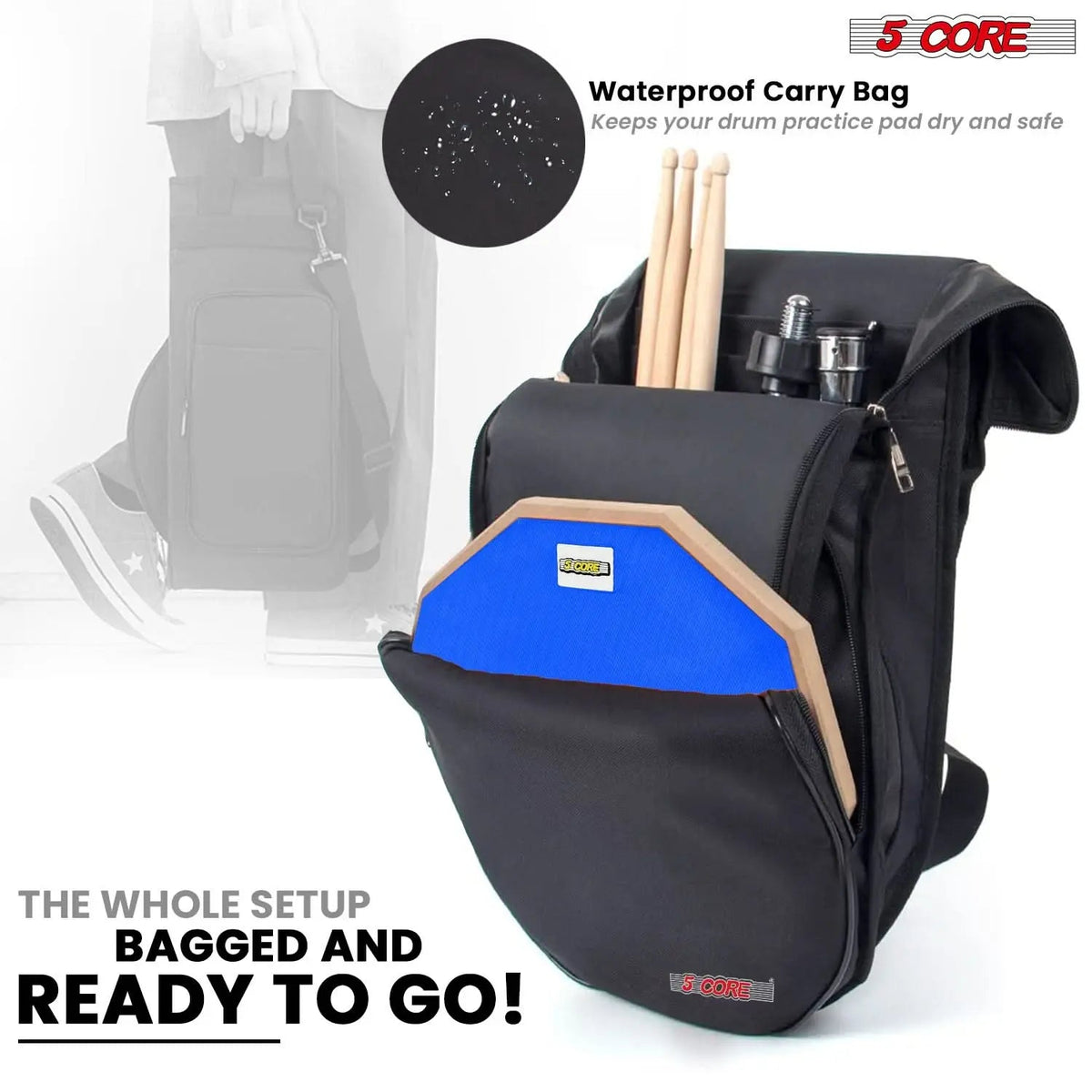 5Core Drum Practice Pad Set 12" Snare Drumming Stand Double Sided Silent Drummer Kit - HONORABLE VETERANS SOLUTIONS