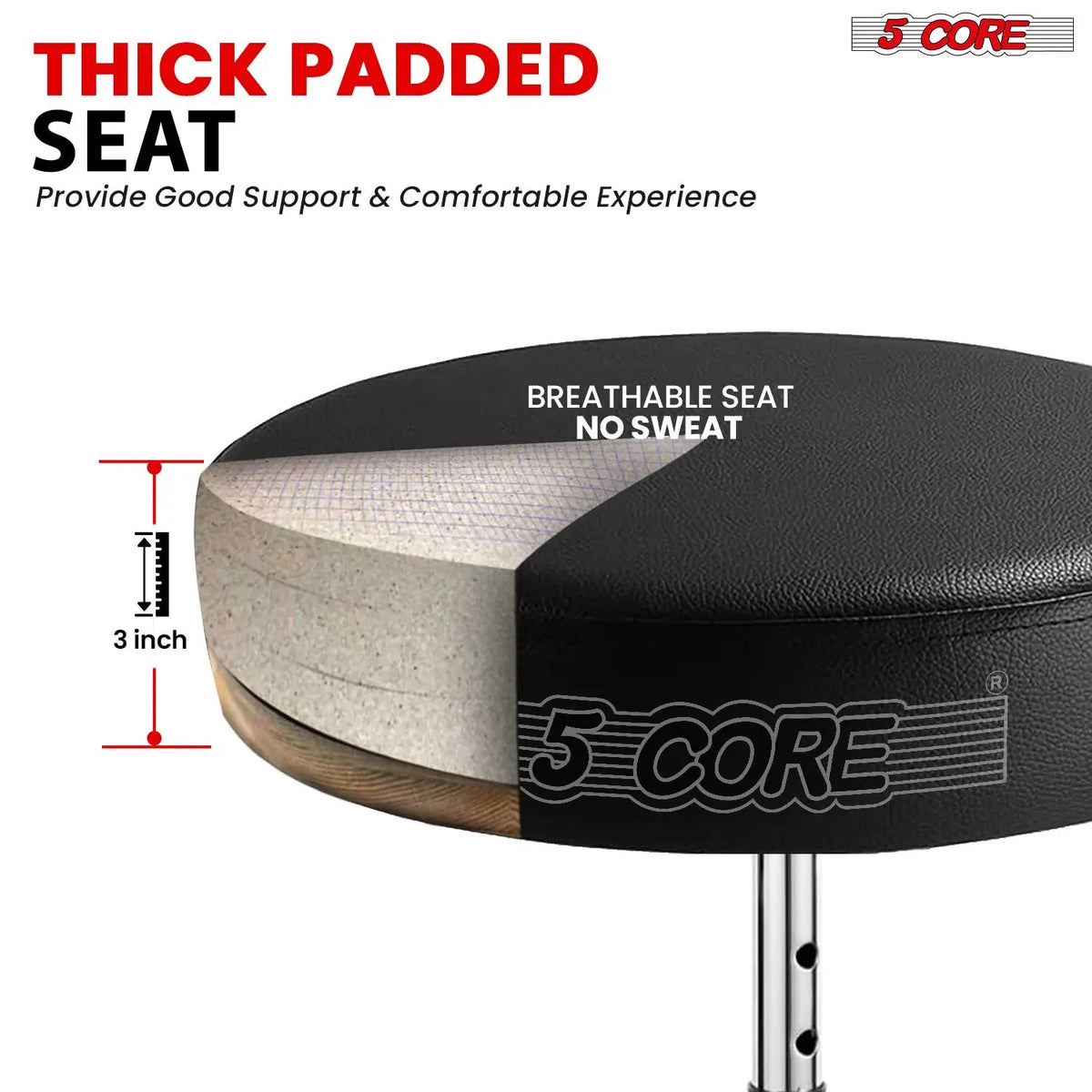 5Core Drum Throne Adjustable Guitar Stool Padded Seat + Drum Practice Pad Snare Drumming Stand - HONORABLE VETERANS SOLUTIONS