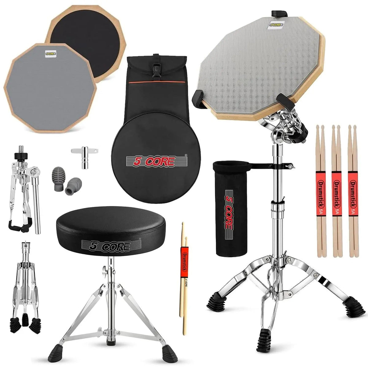 5Core Drum Throne Adjustable Guitar Stool Padded Seat + Drum Practice Pad Snare Drumming Stand - HONORABLE VETERANS SOLUTIONS