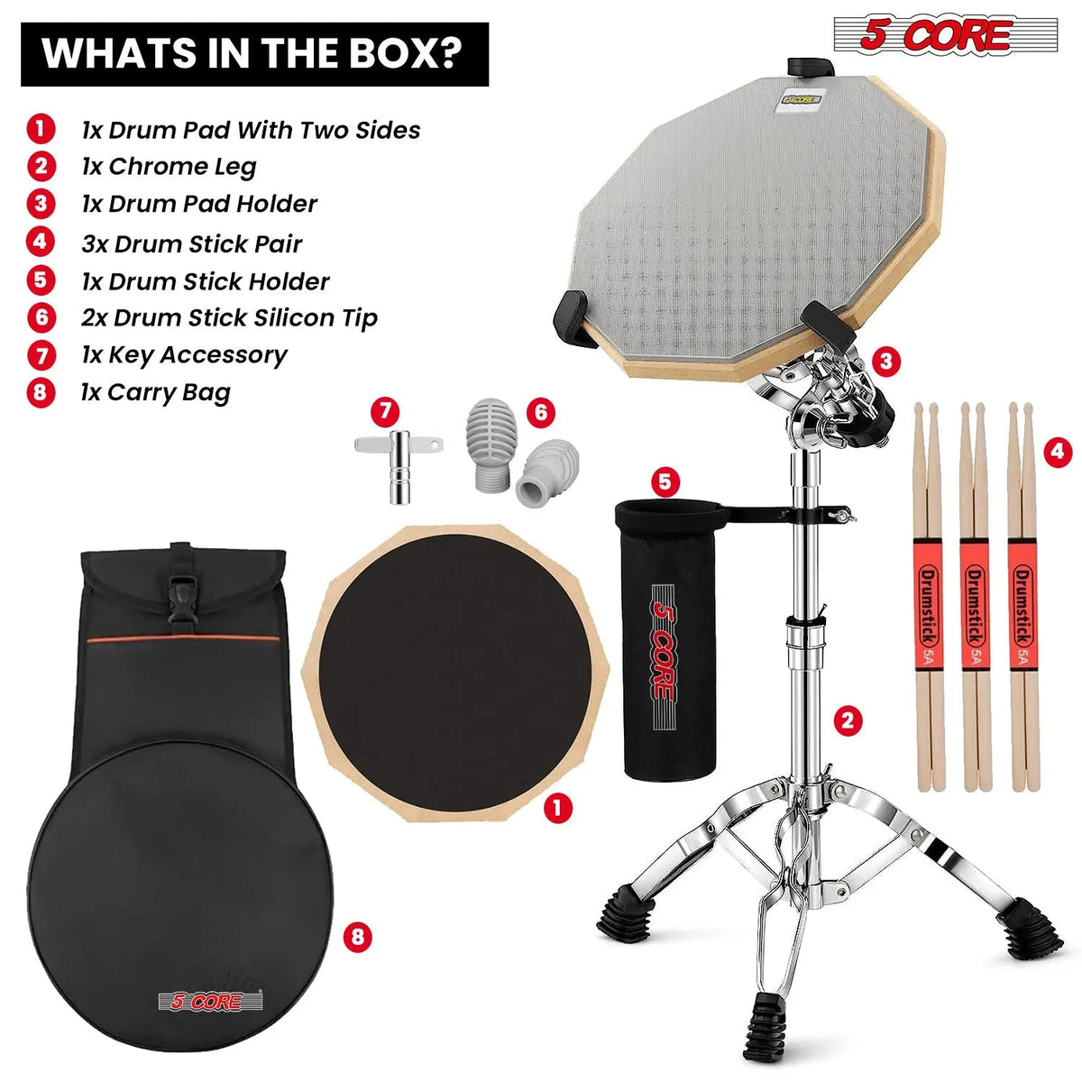 5Core Drum Throne Adjustable Guitar Stool Padded Seat + Drum Practice Pad Snare Drumming Stand - HONORABLE VETERANS SOLUTIONS