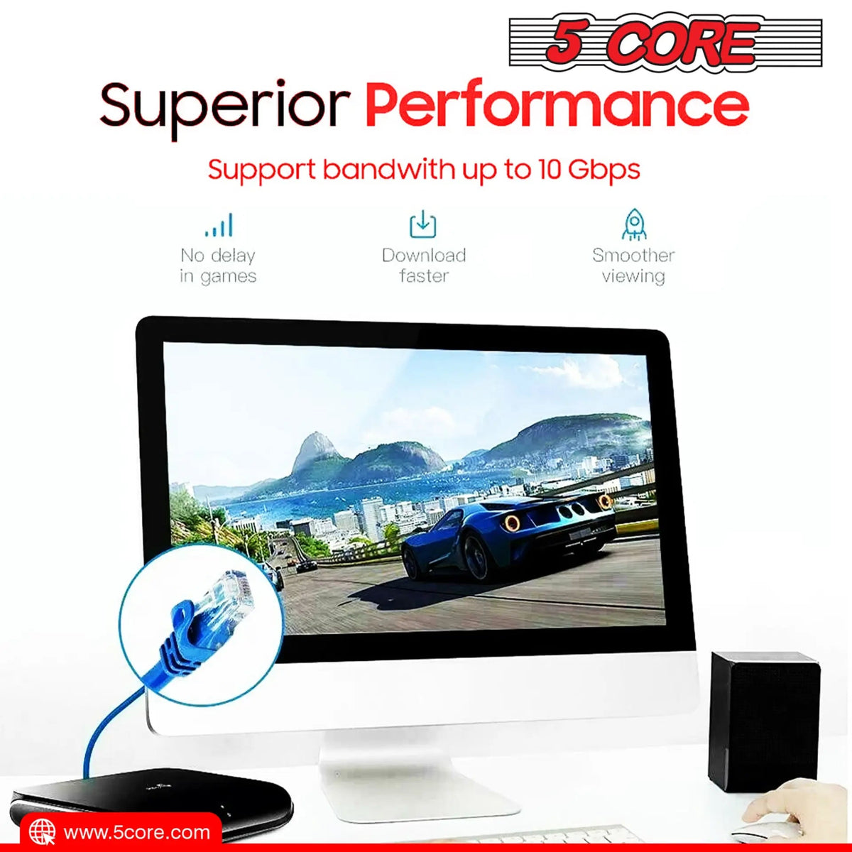 5Core Ethernet Cable High Speed Cat6 Network Cord RJ45 Fastest LAN Extension Cable Para Internet - HONORABLE VETERANS SOLUTIONS