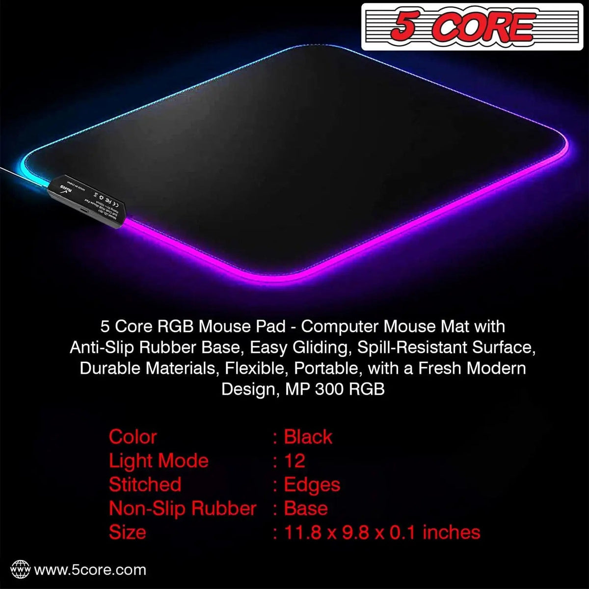 5Core Gaming Mouse Pad RGB 12 Light Modes 2 Zone Desk Mouse Mat w Rubber Base - HONORABLE VETERANS SOLUTIONS
