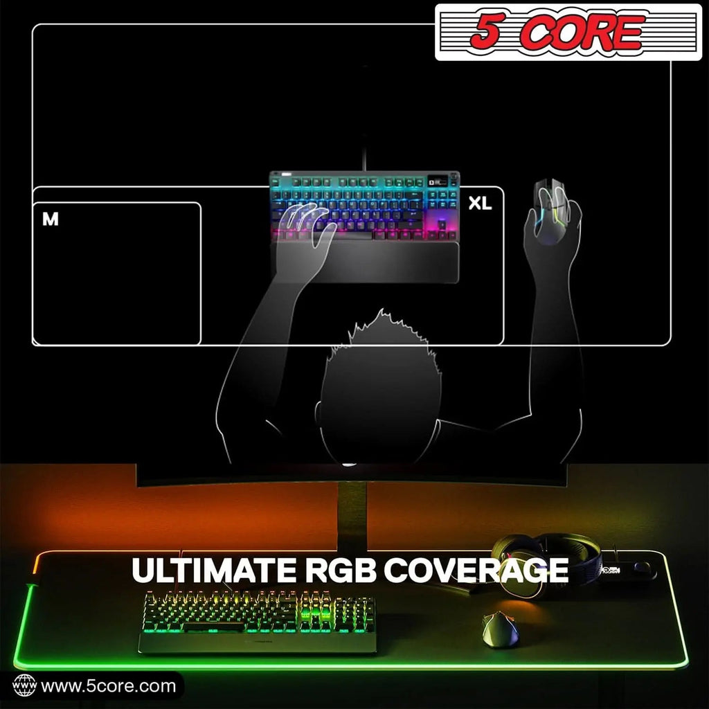 5Core Gaming Mouse Pad RGB 12 Light Modes 2 Zone Desk Mouse Mat w Rubber Base - HONORABLE VETERANS SOLUTIONS