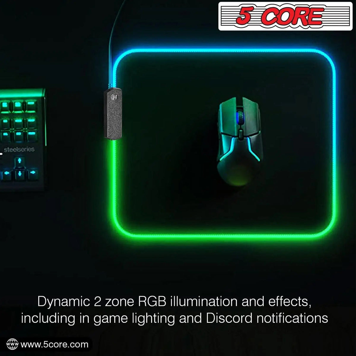 5Core Gaming Mouse Pad RGB 12 Light Modes 2 Zone Desk Mouse Mat w Rubber Base - HONORABLE VETERANS SOLUTIONS