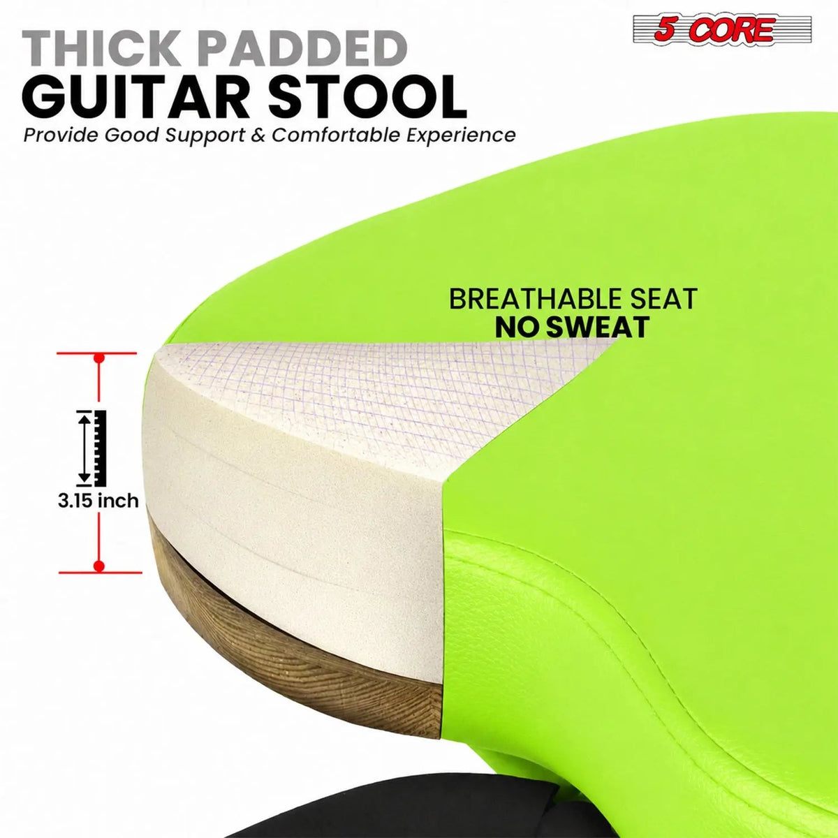 5Core Guitar Stool 3.15" Padded Chair Foldable Heavy Duty Music Seat Built in Foot Rest Guitar Stand - HONORABLE VETERANS SOLUTIONS