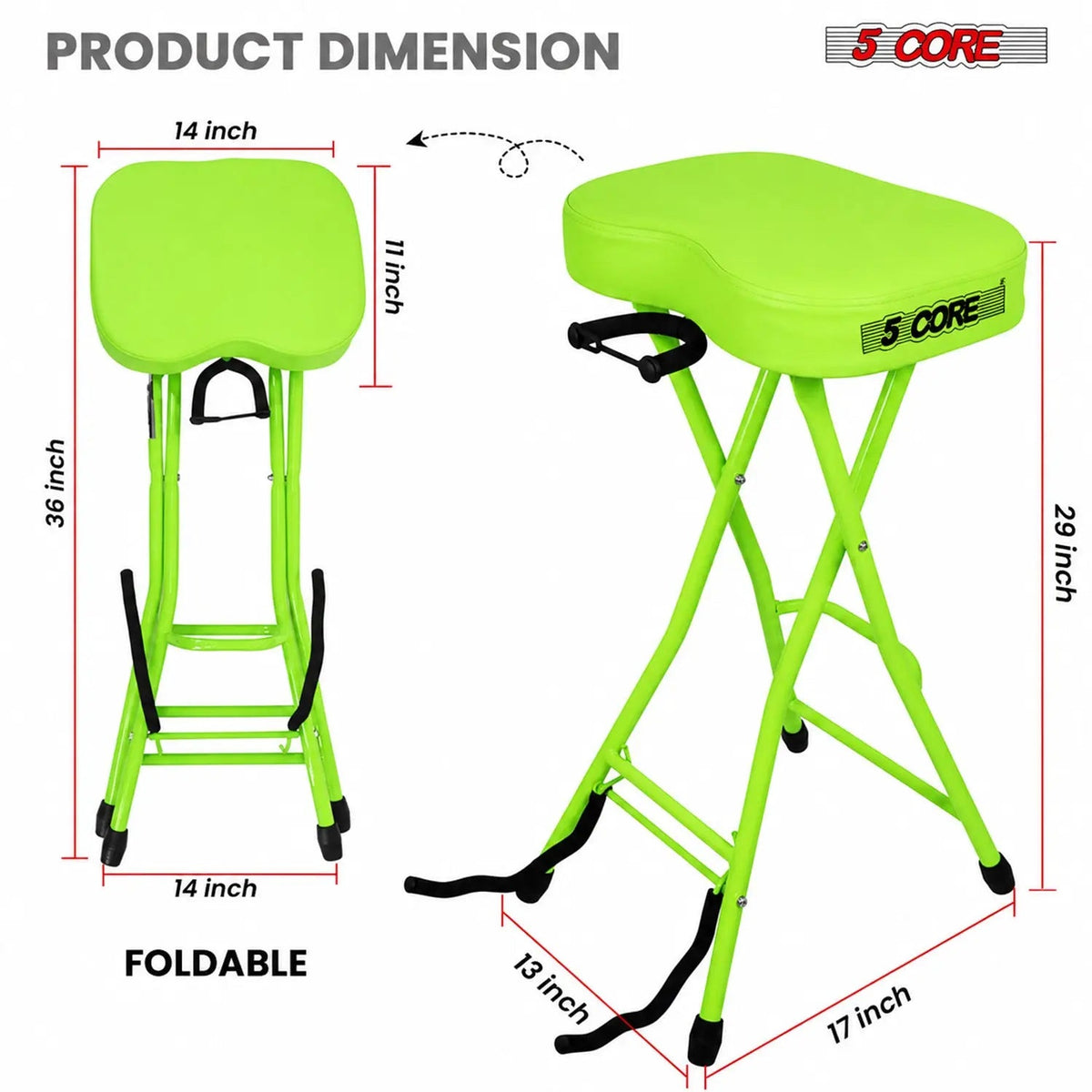 5Core Guitar Stool 3.15" Padded Chair Foldable Heavy Duty Music Seat Built in Foot Rest Guitar Stand - HONORABLE VETERANS SOLUTIONS