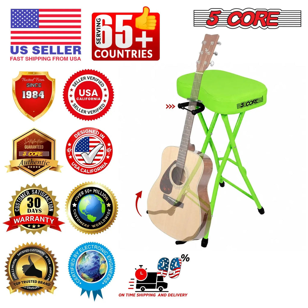 5Core Guitar Stool 3.15" Padded Chair Foldable Heavy Duty Music Seat Built in Foot Rest Guitar Stand - HONORABLE VETERANS SOLUTIONS