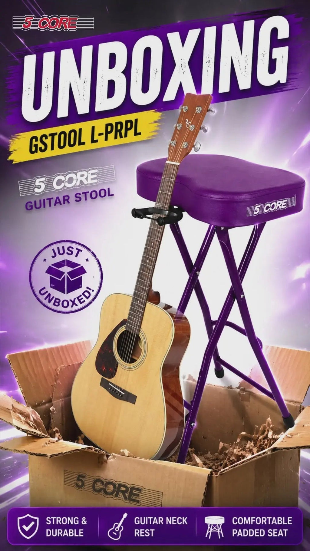5Core Guitar Stool 3.15" Padded Chair Foldable Heavy Duty Music Seat Built in Foot Rest Guitar Stand - HONORABLE VETERANS SOLUTIONS