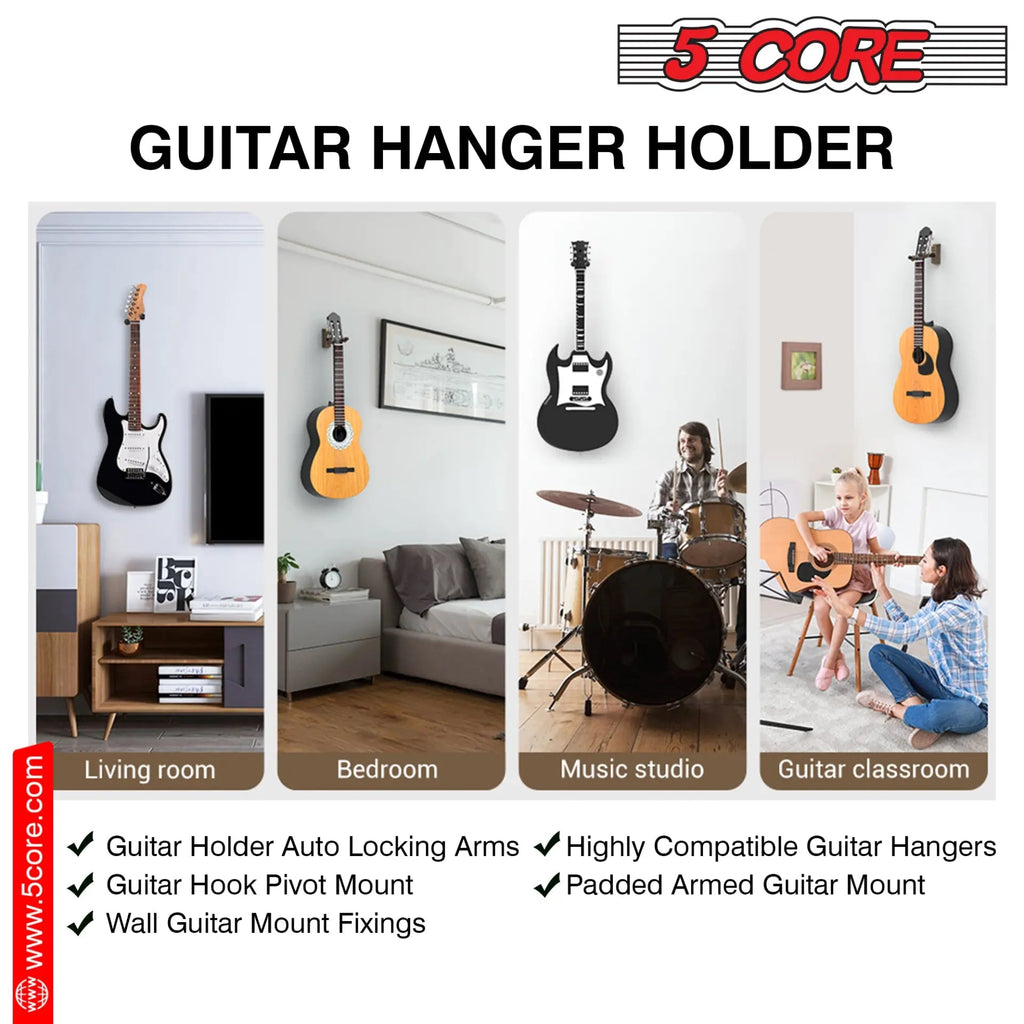 5Core Guitar Wall Mount Hanger Adjustable Display Wall Hook Holder Hard Wood Base - HONORABLE VETERANS SOLUTIONS
