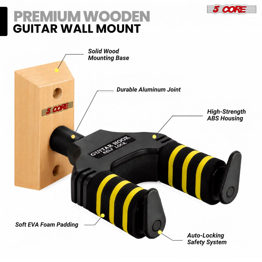 5Core Guitar Wall Mount Hanger Adjustable Display Wall Hook Holder Hard Wood Base - HONORABLE VETERANS SOLUTIONS