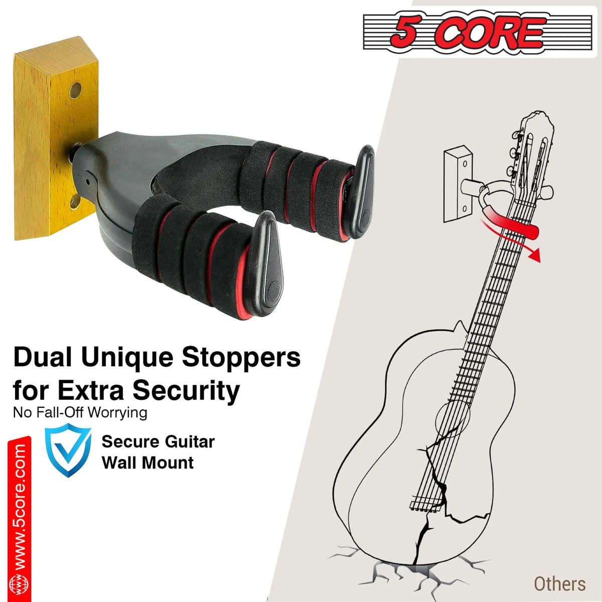 5Core Guitar Wall Mount Hanger Adjustable Display Wall Hook Holder Hard Wood Base - HONORABLE VETERANS SOLUTIONS