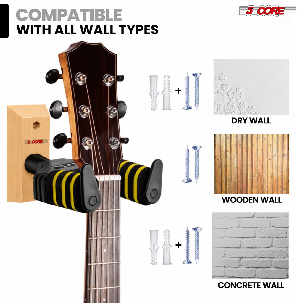 5Core Guitar Wall Mount Hanger Adjustable Display Wall Hook Holder Hard Wood Base - HONORABLE VETERANS SOLUTIONS