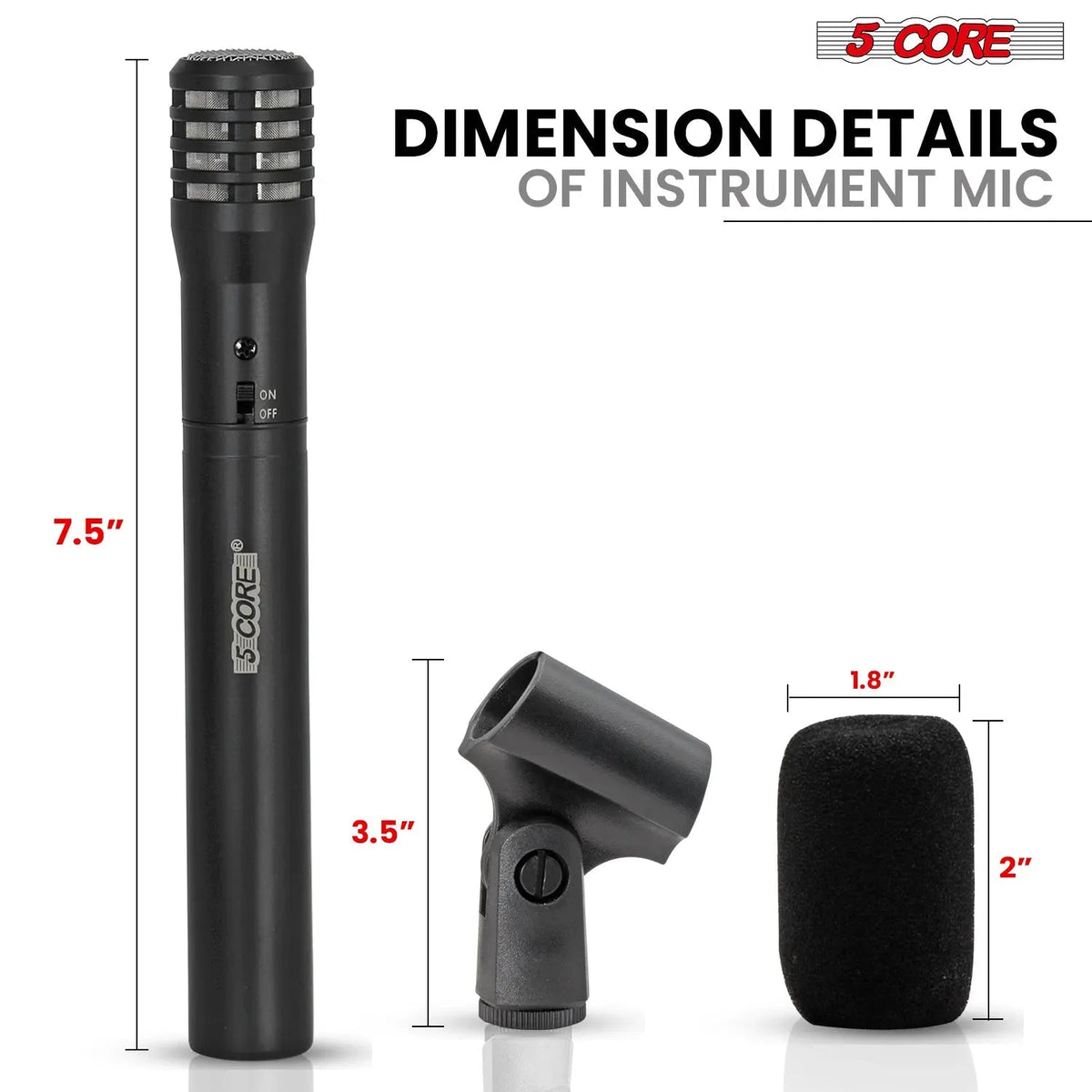 5Core Instrument Microphone Professional XLR Cardioid Pencil Stick Condenser Mic - HONORABLE VETERANS SOLUTIONS