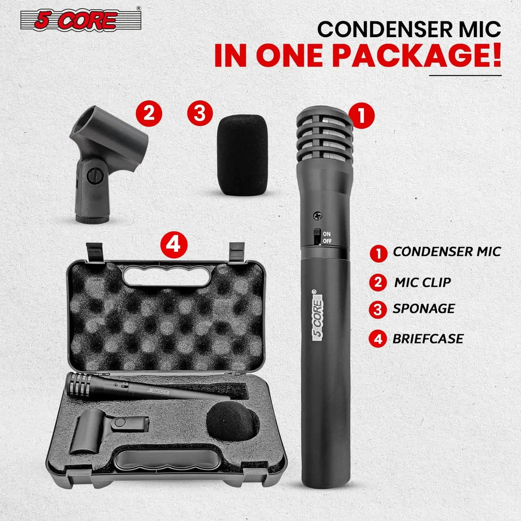 5Core Instrument Microphone Professional XLR Cardioid Pencil Stick Condenser Mic - HONORABLE VETERANS SOLUTIONS