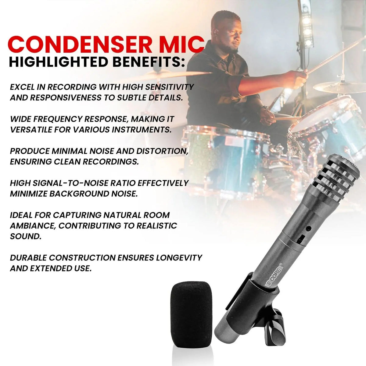 5Core Instrument Microphone Professional XLR Cardioid Pencil Stick Condenser Mic - HONORABLE VETERANS SOLUTIONS