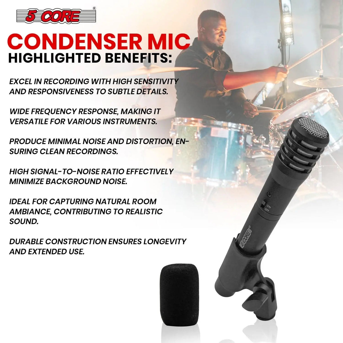 5Core Instrument Microphone Professional XLR Cardioid Pencil Stick Condenser Mic - HONORABLE VETERANS SOLUTIONS