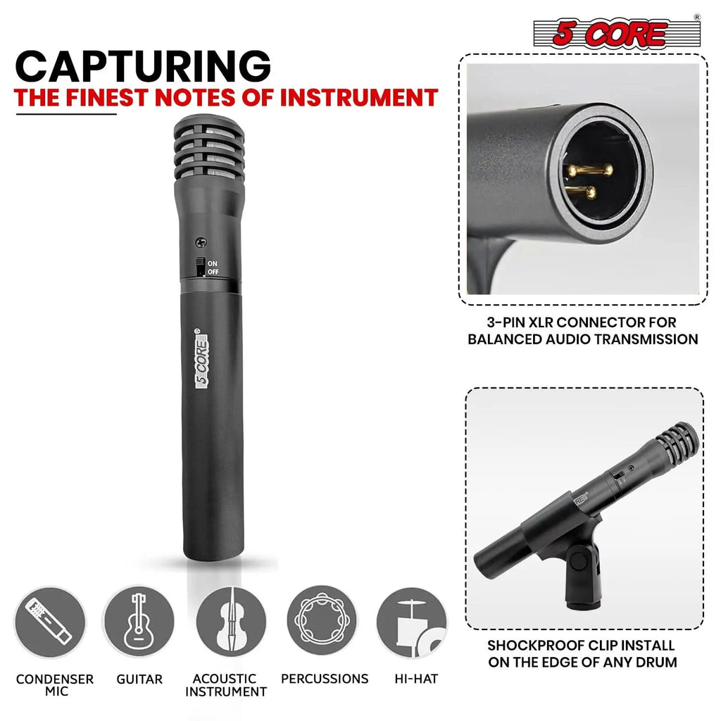 5Core Instrument Microphone Professional XLR Cardioid Pencil Stick Condenser Mic - HONORABLE VETERANS SOLUTIONS