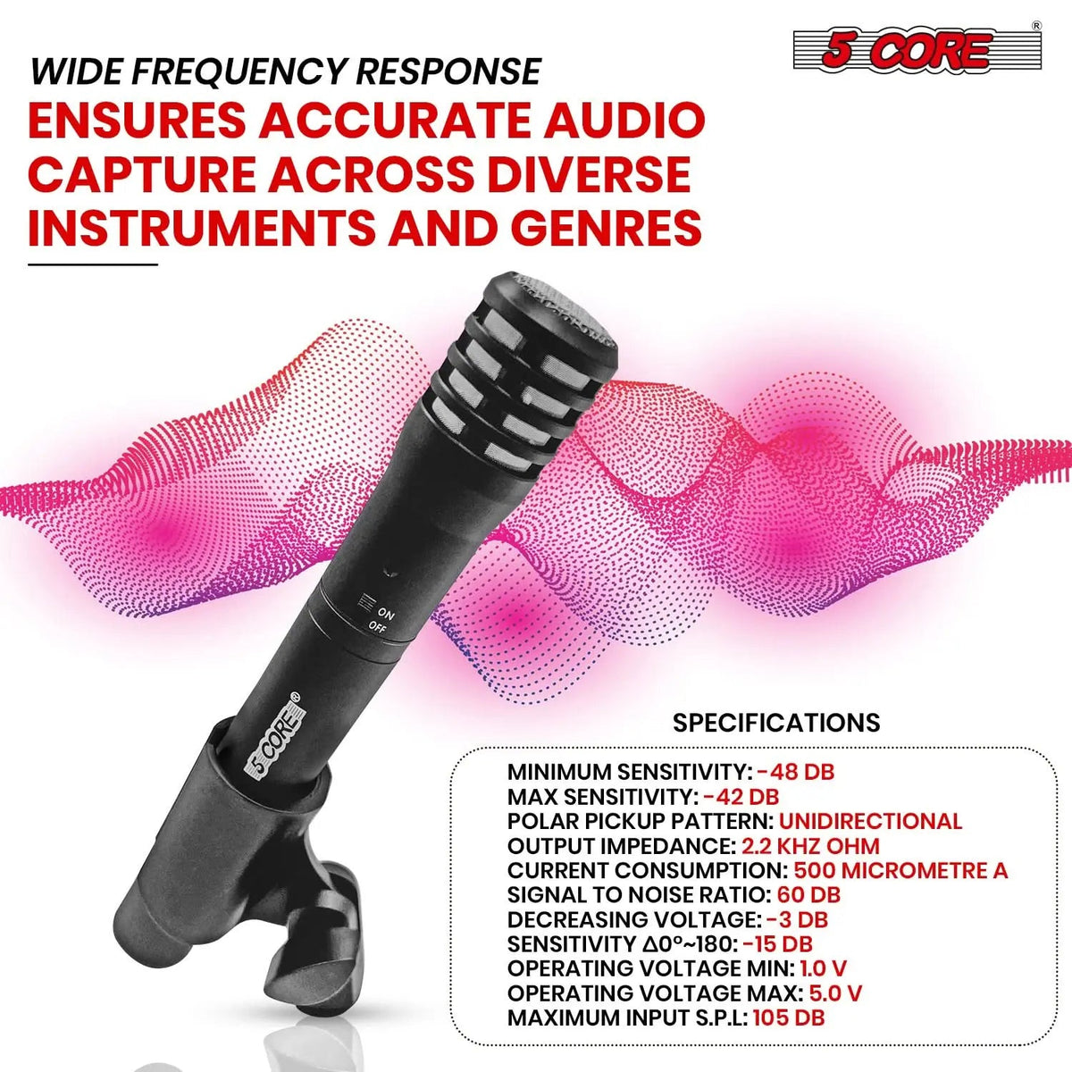 5Core Instrument Microphone Professional XLR Cardioid Pencil Stick Condenser Mic - HONORABLE VETERANS SOLUTIONS