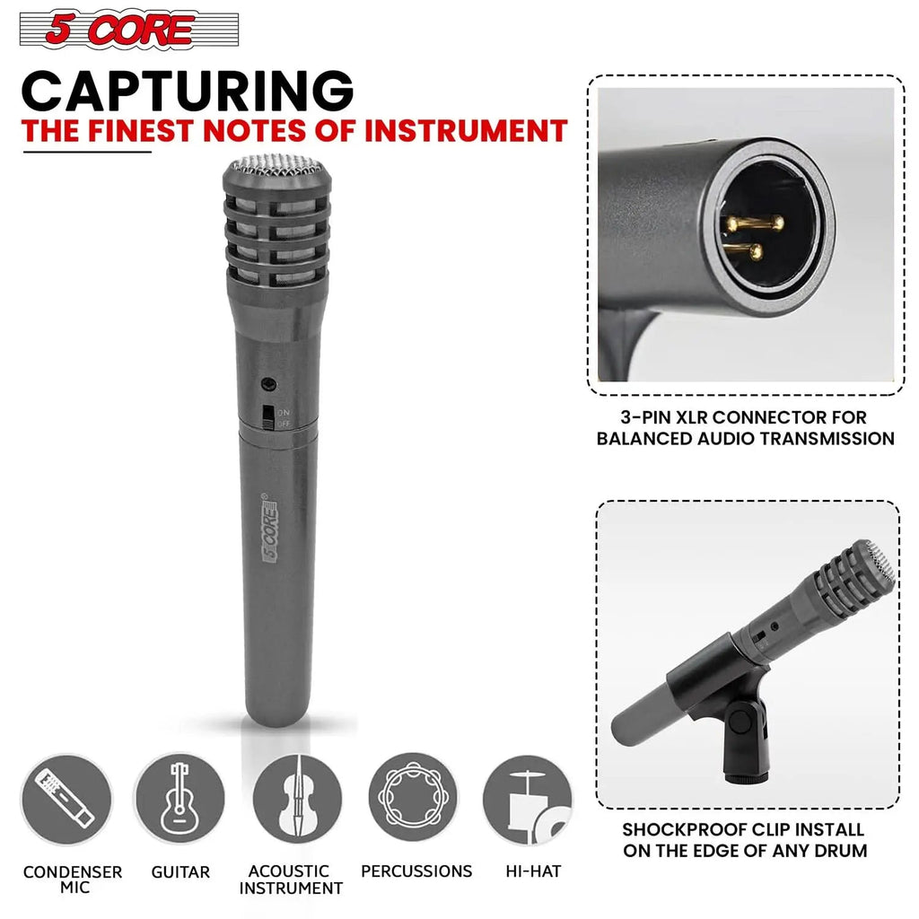 5Core Instrument Microphone Professional XLR Cardioid Pencil Stick Condenser Mic - HONORABLE VETERANS SOLUTIONS