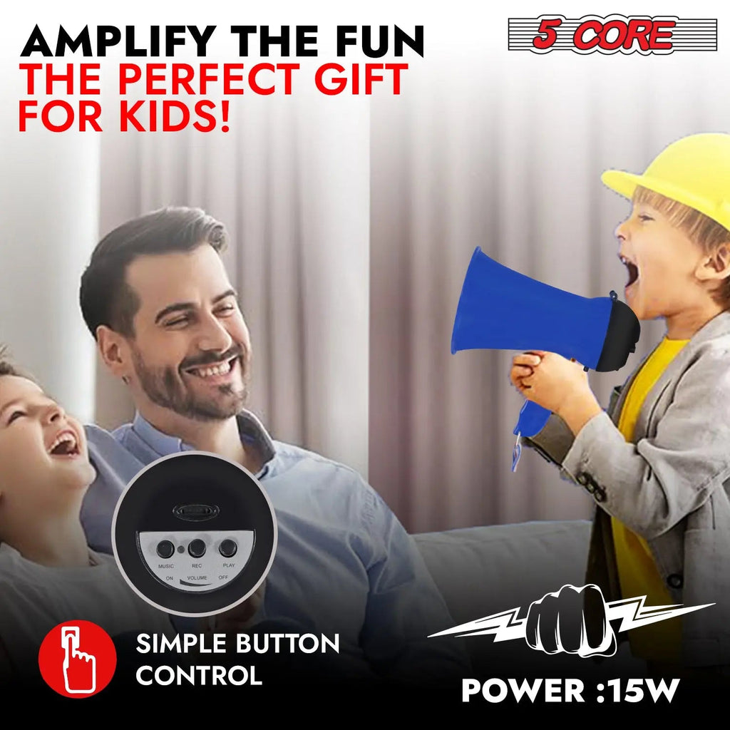 5Core Megaphone 15W Bull Horn Kids PA Speaker w 400 Yards Range Siren Lightweight Loud Mini Megafono - HONORABLE VETERANS SOLUTIONS