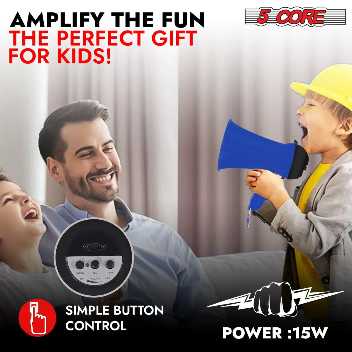 5Core Megaphone 15W Bull Horn Kids PA Speaker w 400 Yards Range Siren Lightweight Loud Mini Megafono - HONORABLE VETERANS SOLUTIONS