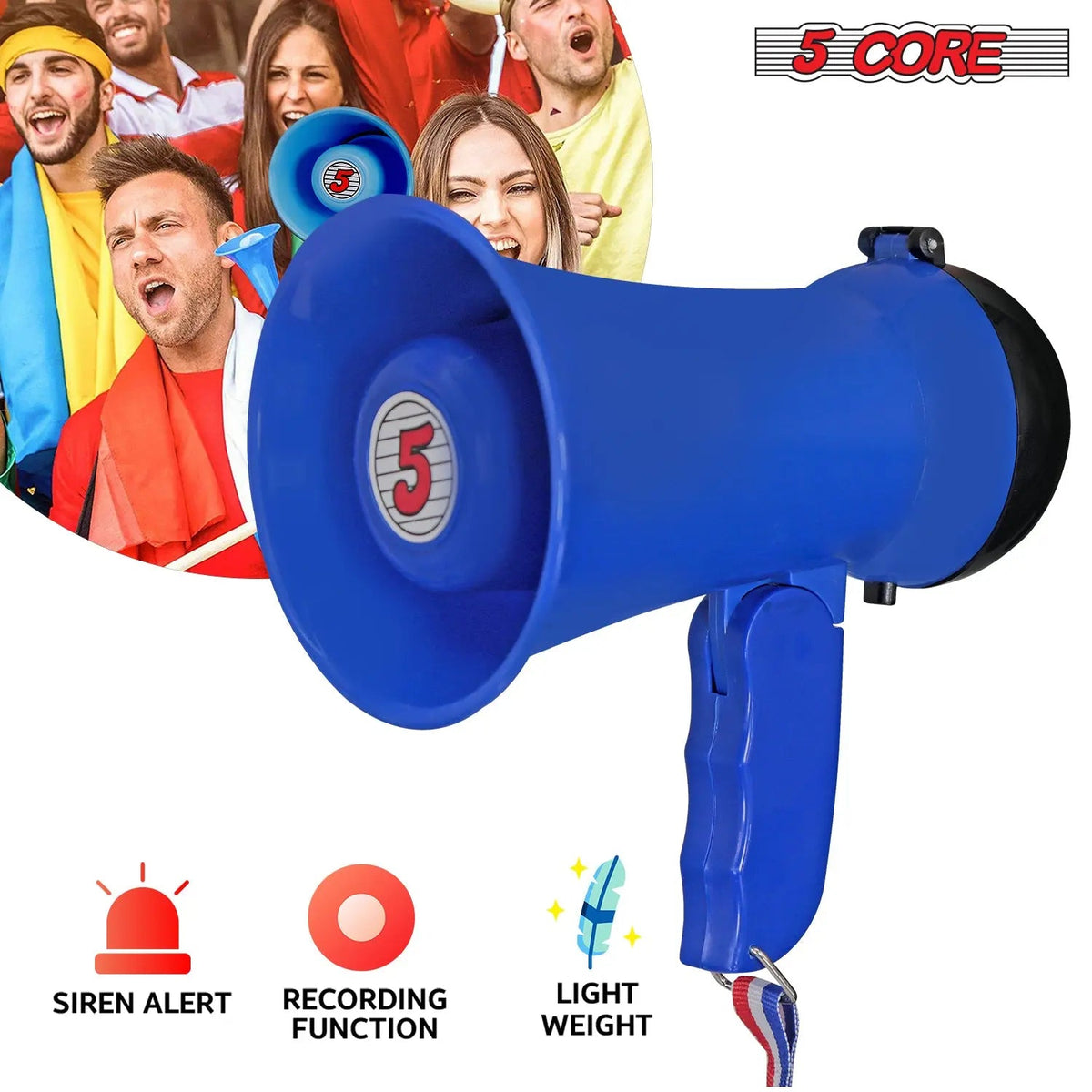 5Core Megaphone 15W Bull Horn Kids PA Speaker w 400 Yards Range Siren Lightweight Loud Mini Megafono - HONORABLE VETERANS SOLUTIONS