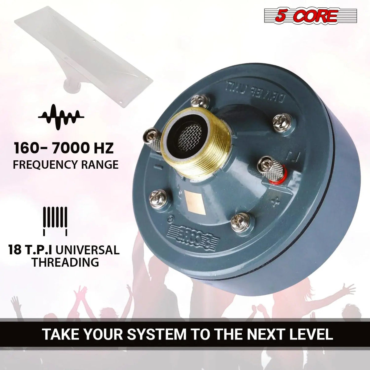 5Core PA Horn Speaker Set 2" Compression Driver 600W 16 Ohm Weatherproof Aluminum Body 18 TPI Thread - HONORABLE VETERANS SOLUTIONS