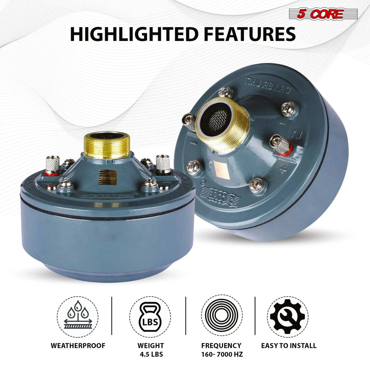 5Core PA Horn Speaker Set 2" Compression Driver 600W 16 Ohm Weatherproof Aluminum Body 18 TPI Thread - HONORABLE VETERANS SOLUTIONS